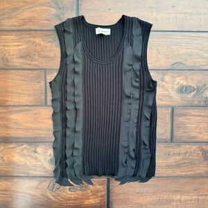 Lucky Brand Black Sleeveless Ruffle Sweater Top